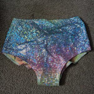 Rainbow Holographic High Waisted Rave/Festival Hot Pants